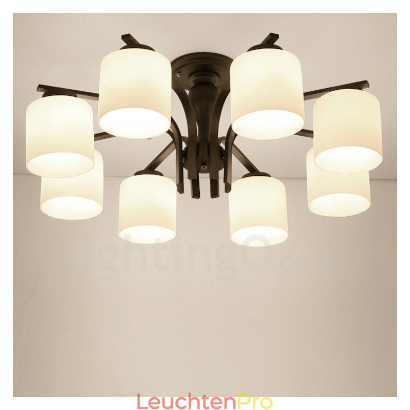 8-flammiger integrierter Kronleuchter aus Metall mit Glasschirm