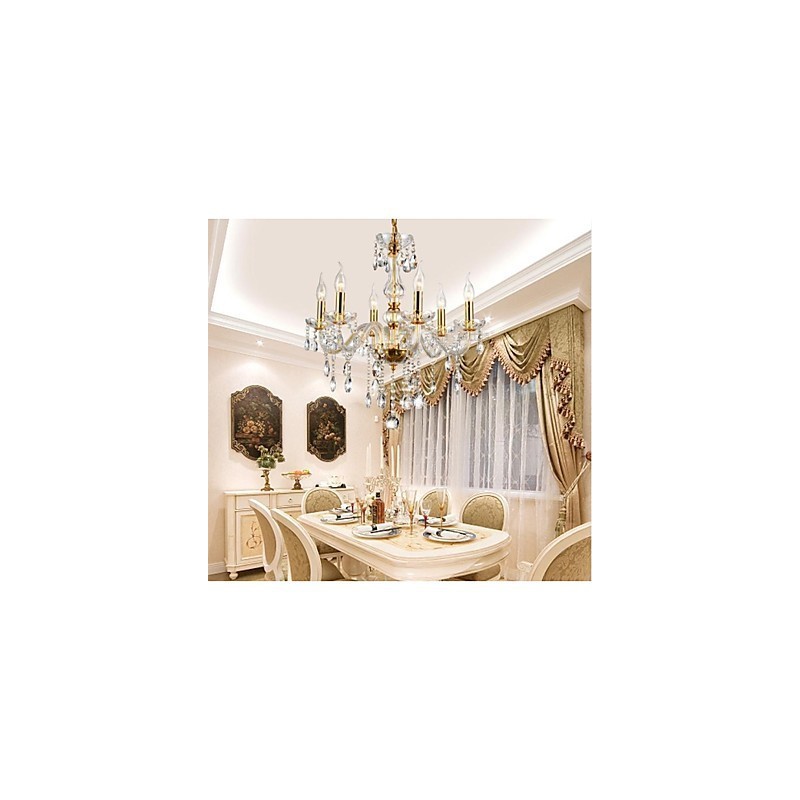 Kronleuchter 6 Lichter Golden Vintage in Kristall Funktion