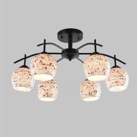 Integrierter Kronleuchter im mediterranen Stil mit 6 Lichtern und Glasschirm Integrierter Kronleuchter im mediterranen Stil mit 6 Lichtern und Glasschirm