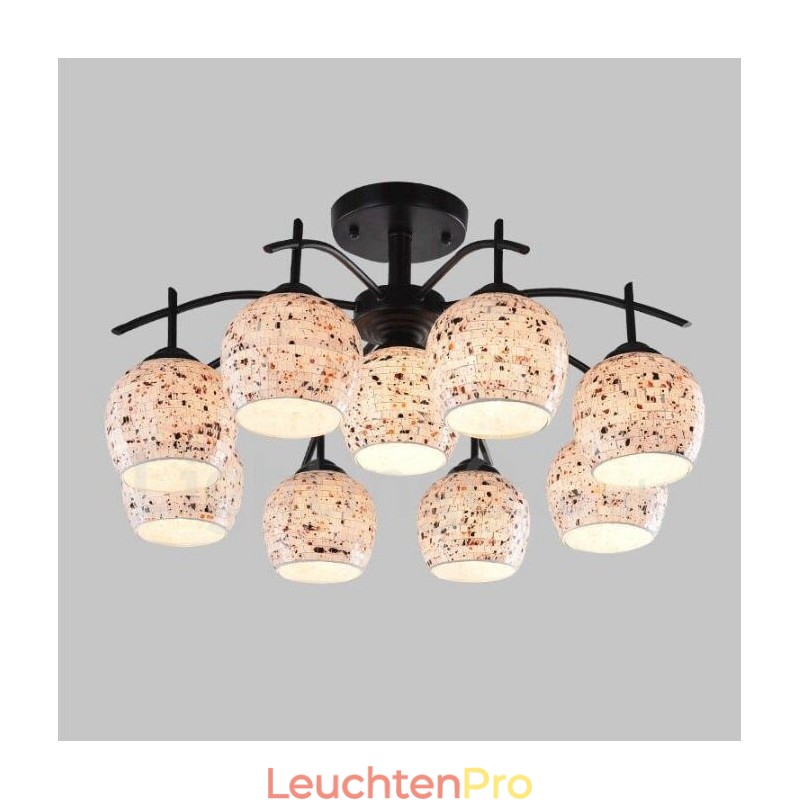 Integrierter Kronleuchter im mediterranen Stil mit 9 Lichtern und Glasschirm