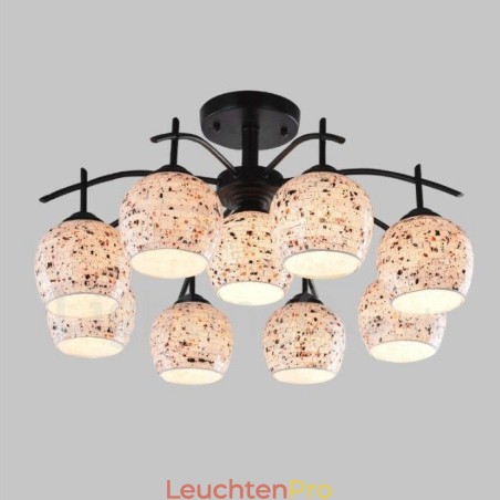 Integrierter Kronleuchter im mediterranen Stil mit 9 Lichtern und Glasschirm