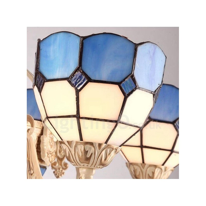 Integrierter Kronleuchter aus Metall im mediterranen Stil mit 9 Lichtern und Glasschirm