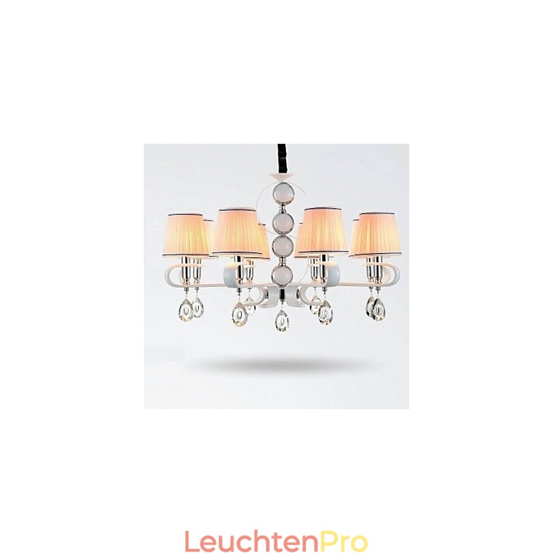 Stoff Kronleuchter 8 Licht High Grade Lampe Weiß Jade Silber Ring