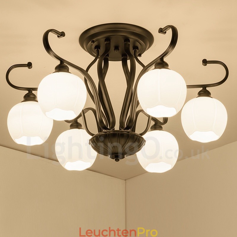 Rustikaler integrierter Kronleuchter mit 6 Lichtern im Lodge-Stil