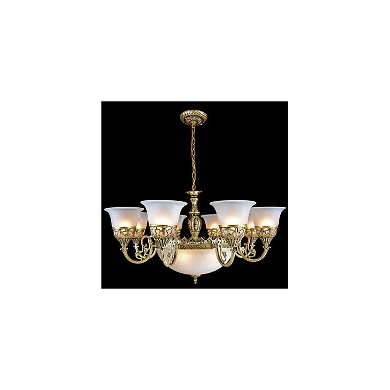 Bronze Kronleuchter Elf Lichter Moire Glas Europäischen Retro
