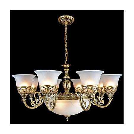 Bronze Kronleuchter Elf Lichter Moire Glas Europäischen Retro Bronze Kronleuchter Elf Lichter Moire Glas Europäischen Retro