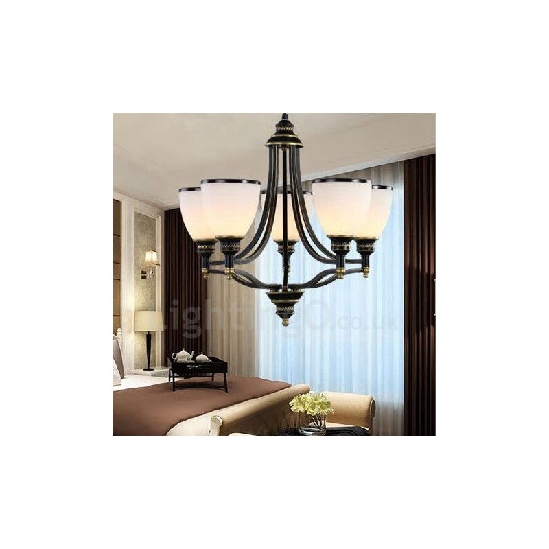 Rustikaler, integrierter Kronleuchter aus Metall mit 5 Lichtern im Lodge-Stil