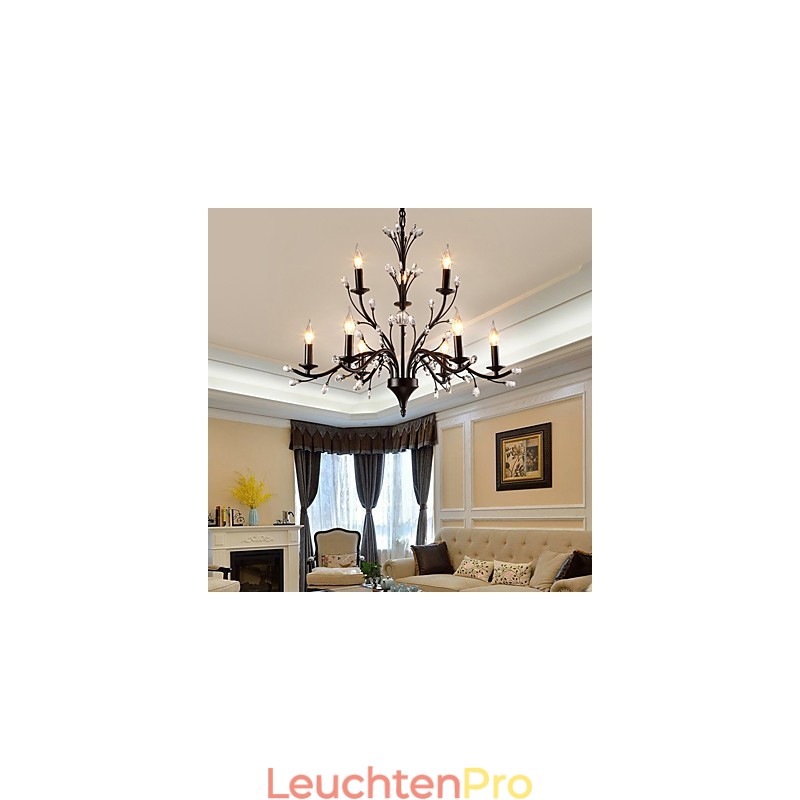 9 Lichter Kristall Kronleuchter Modern Zeitgenössisch Traditionell Klassisch Vintage Retro Country Malerei Feature