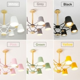 Mehrfarbiger Macaron-Holz-Kronleuchter mit Vintage-Malerei