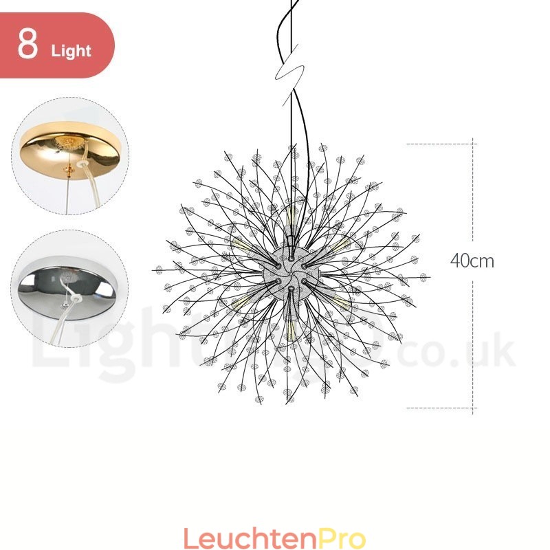Feuerwerk Globus Löwenzahn Chrom Feature Kristall Metall Kronleuchter