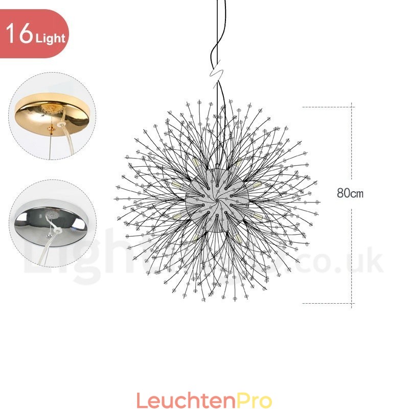 Feuerwerk Globus Löwenzahn Chrom Feature Kristall Metall Kronleuchter