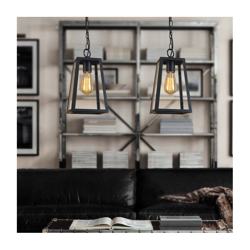 Vintage Pendelleuchte aus Metall mit Glasschirm