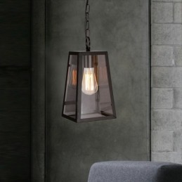 Vintage Pendelleuchte aus Metall mit Glasschirm