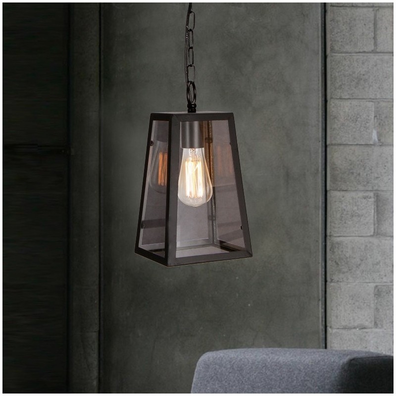 Vintage Pendelleuchte aus Metall mit Glasschirm