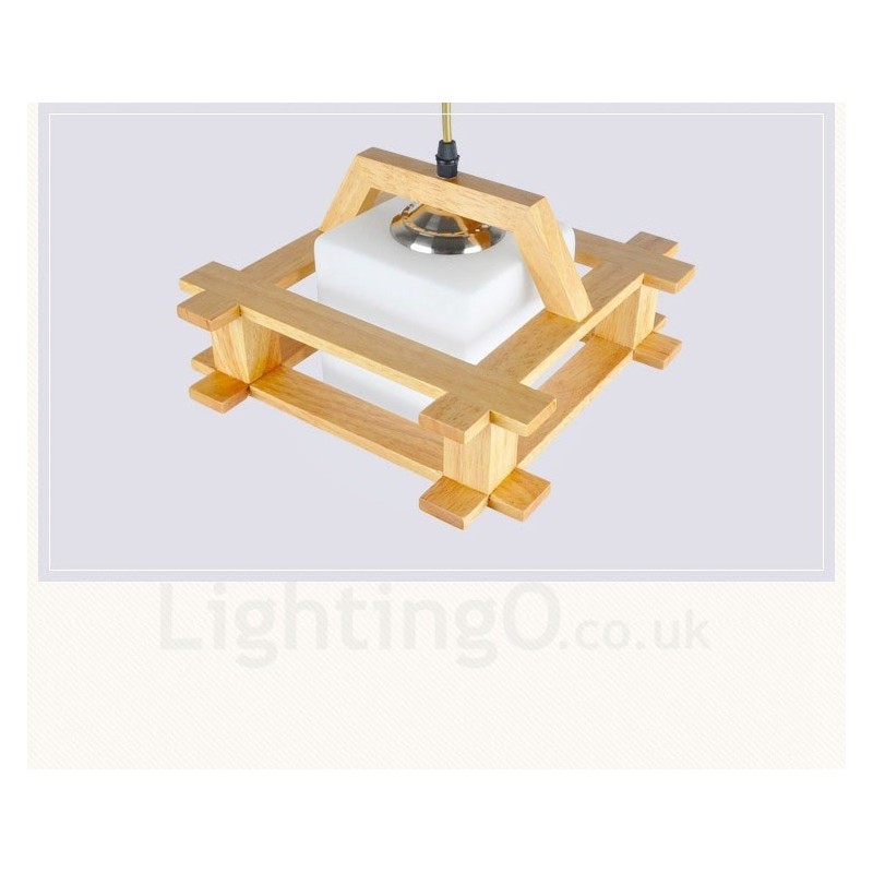 1 Licht Holz Moderne zeitgenössische Pendelleuchte im nordischen Stil mit Glasschirm
