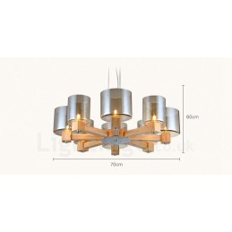 8-flammige Pendelleuchte aus Holz, modern und im nordischen Stil, mit Glasschirm