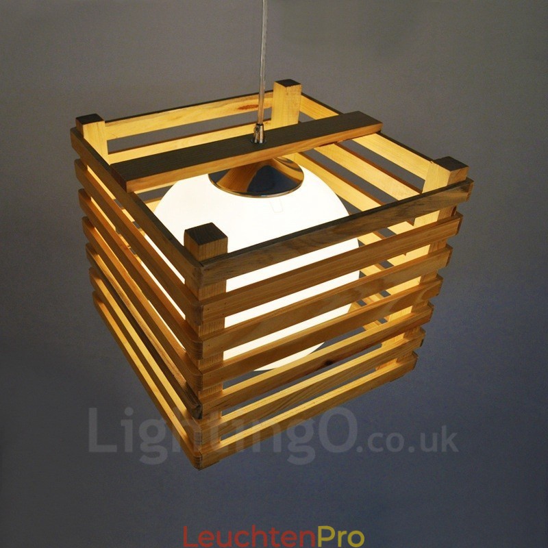 1 Licht Holz Moderne zeitgenössische Pendelleuchte im nordischen Stil mit Glasschirm
