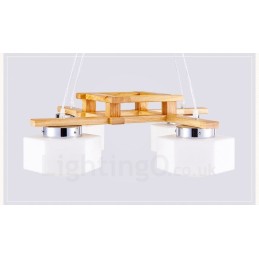 4-flammige Pendelleuchte aus Holz, modern und im nordischen Stil, mit Glasschirm
