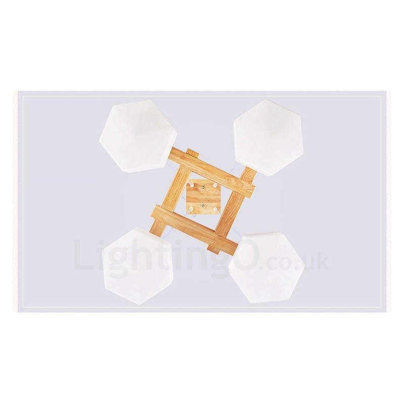 4-flammige Pendelleuchte aus Holz, modern und im nordischen Stil, mit Glasschirm