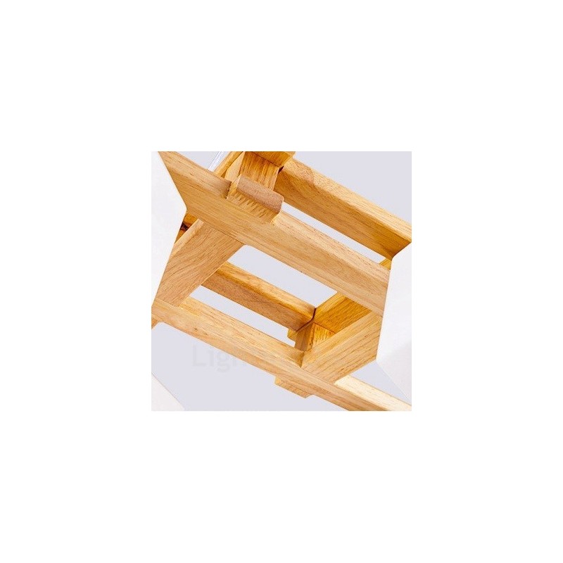 4-flammige Pendelleuchte aus Holz, modern und im nordischen Stil, mit Glasschirm