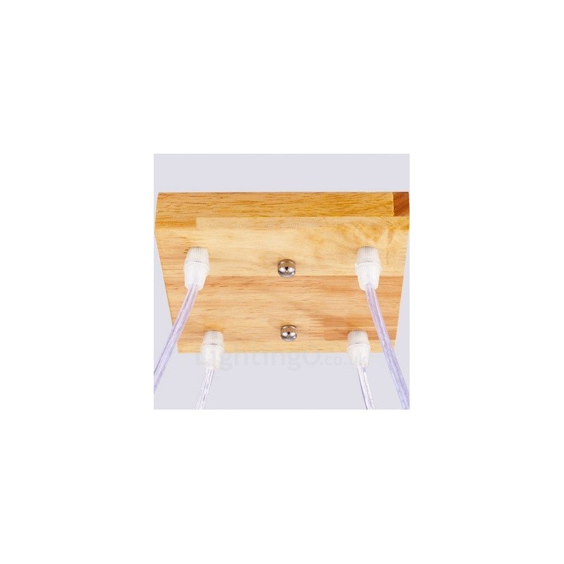 4-flammige Pendelleuchte aus Holz, modern und im nordischen Stil, mit Glasschirm