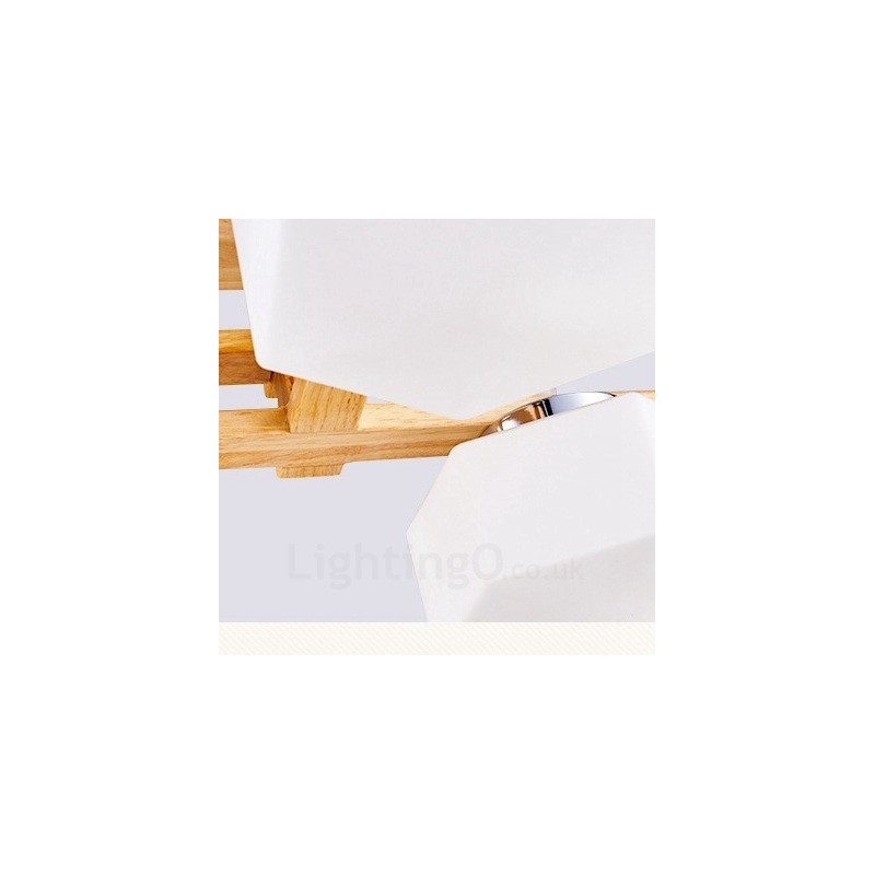 4-flammige Pendelleuchte aus Holz, modern und im nordischen Stil, mit Glasschirm