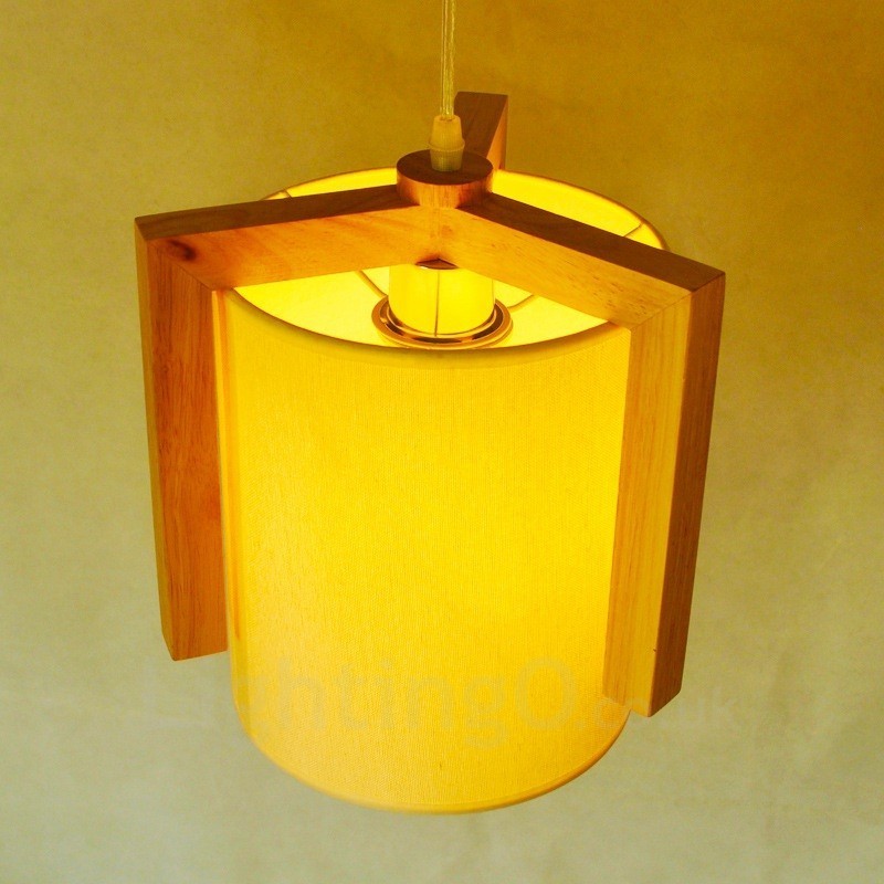 1 Licht Holz Moderne zeitgenössische Pendelleuchte im nordischen Stil mit Stoffschirm