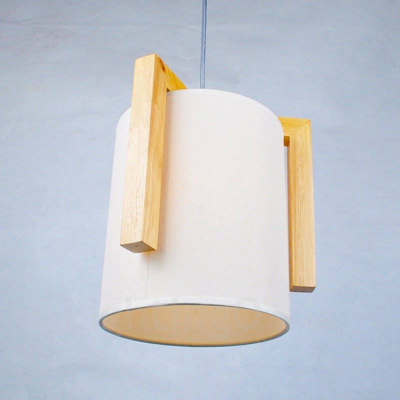1 Licht Holz Moderne zeitgenössische Pendelleuchte im nordischen Stil mit Stoffschirm