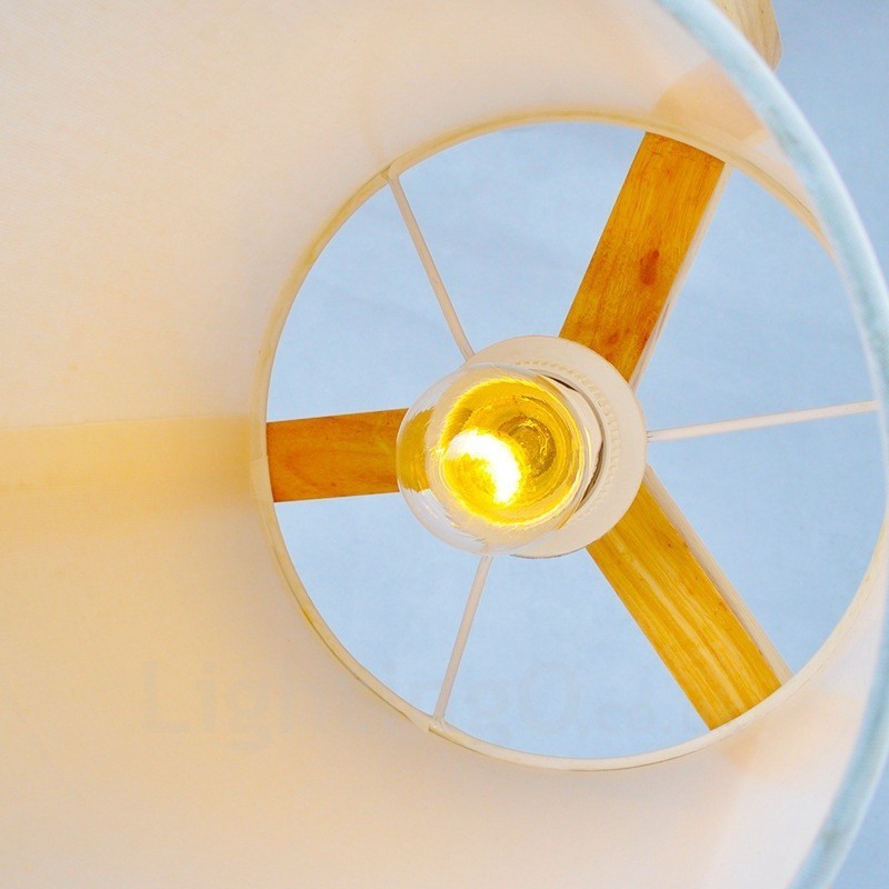 1 Licht Holz Moderne zeitgenössische Pendelleuchte im nordischen Stil mit Stoffschirm