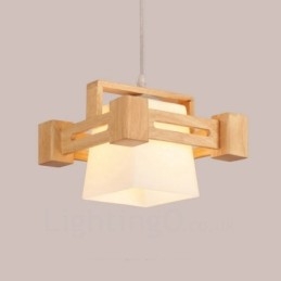 1 Licht Holz Moderne zeitgenössische Pendelleuchte im nordischen Stil mit Stoffschirm