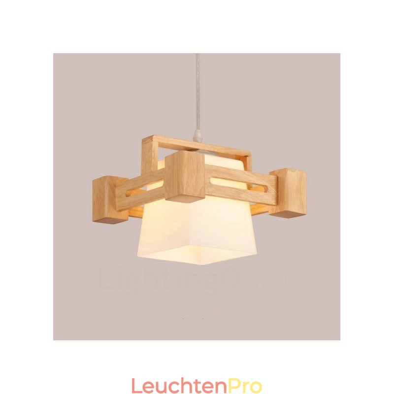 1 Licht Holz Moderne zeitgenössische Pendelleuchte im nordischen Stil mit Stoffschirm