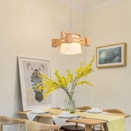 1 Licht Holz Moderne zeitgenössische Pendelleuchte im nordischen Stil mit Stoffschirm