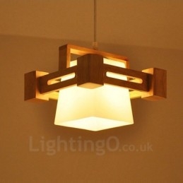 1 Licht Holz Moderne zeitgenössische Pendelleuchte im nordischen Stil mit Stoffschirm