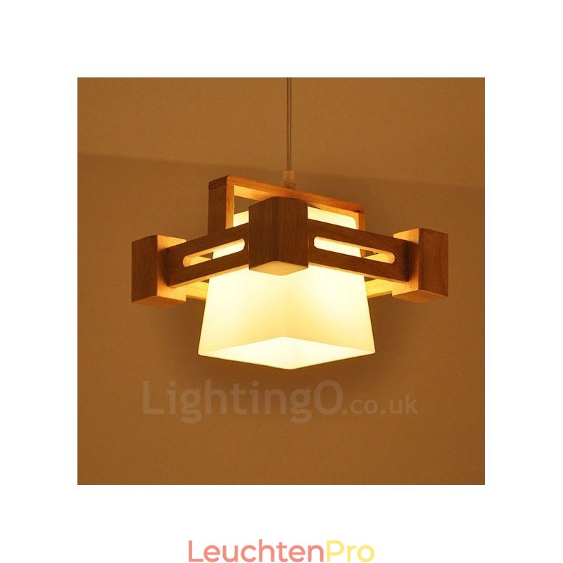 1 Licht Holz Moderne zeitgenössische Pendelleuchte im nordischen Stil mit Stoffschirm