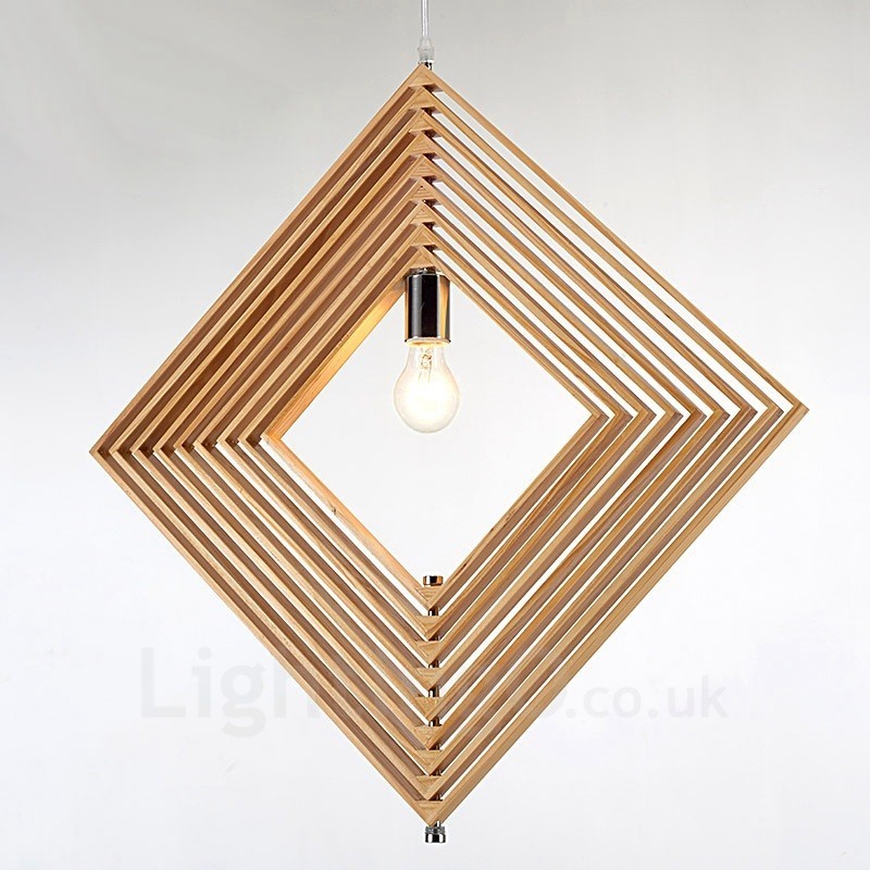 1 Licht Holz Moderne zeitgenössische Pendelleuchte im nordischen Stil mit Holzschirm