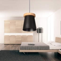 1 Licht Holz Moderne zeitgenössische Pendelleuchte im nordischen Stil mit Eisenschirm