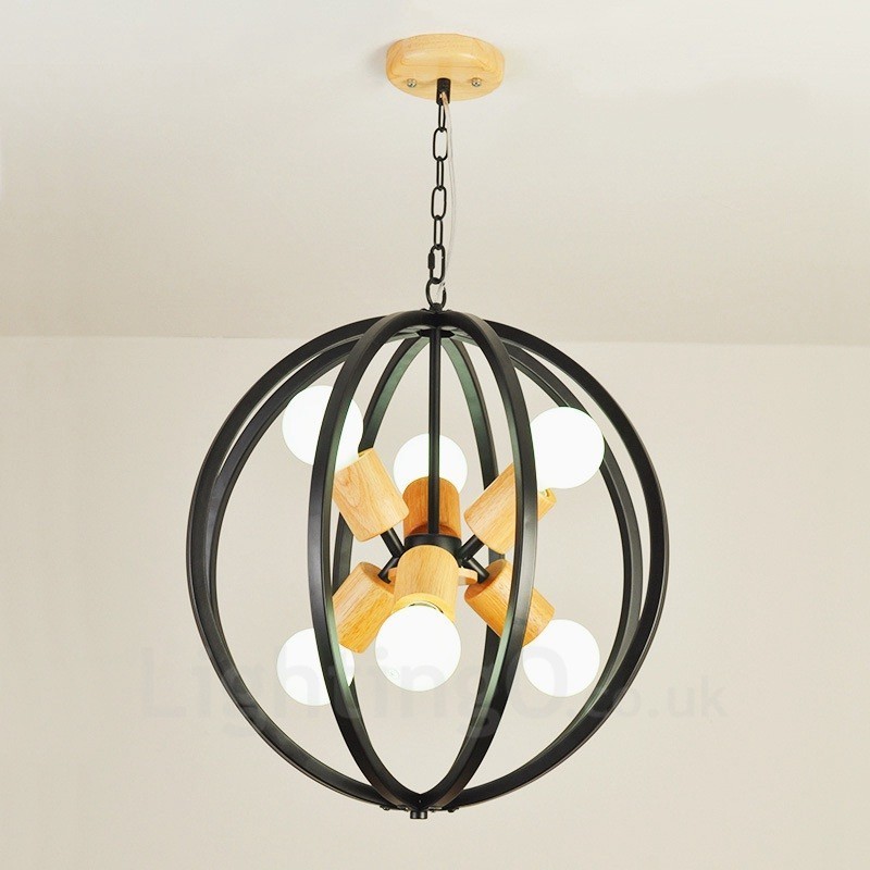 6-flammige Pendelleuchte aus Eisen im Retro-Vintage-Stil mit Eisenschirm