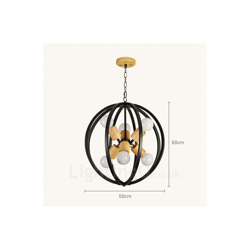 6-flammige Pendelleuchte aus Eisen im Retro-Vintage-Stil mit Eisenschirm