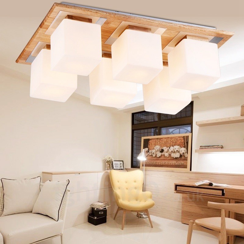 Moderne Deckenleuchten mit 6 Lichtern und Glasschirm