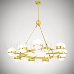 9-flammige moderne Deckenleuchten im nordischen Stil, verkupferter Kronleuchter mit goldenem und weißem Kugelglasschirm