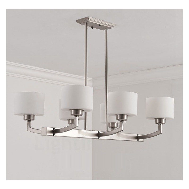 6 Lichter Moderne Chrom Pendelleuchte Indoor Kronleuchter Home Hängende Beleuchtung Lampen Leuchten mit Glasschirmen