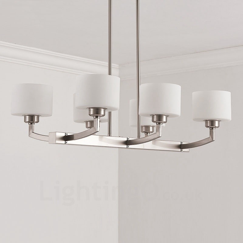 6 Lichter Moderne Chrom Pendelleuchte Indoor Kronleuchter Home Hängende Beleuchtung Lampen Leuchten mit Glasschirmen