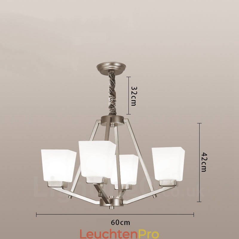 4 Lichter Chrom Pendelleuchte Indoor Modern Kronleuchter Home Hängende Beleuchtung Lampen Leuchten mit Glasschirmen