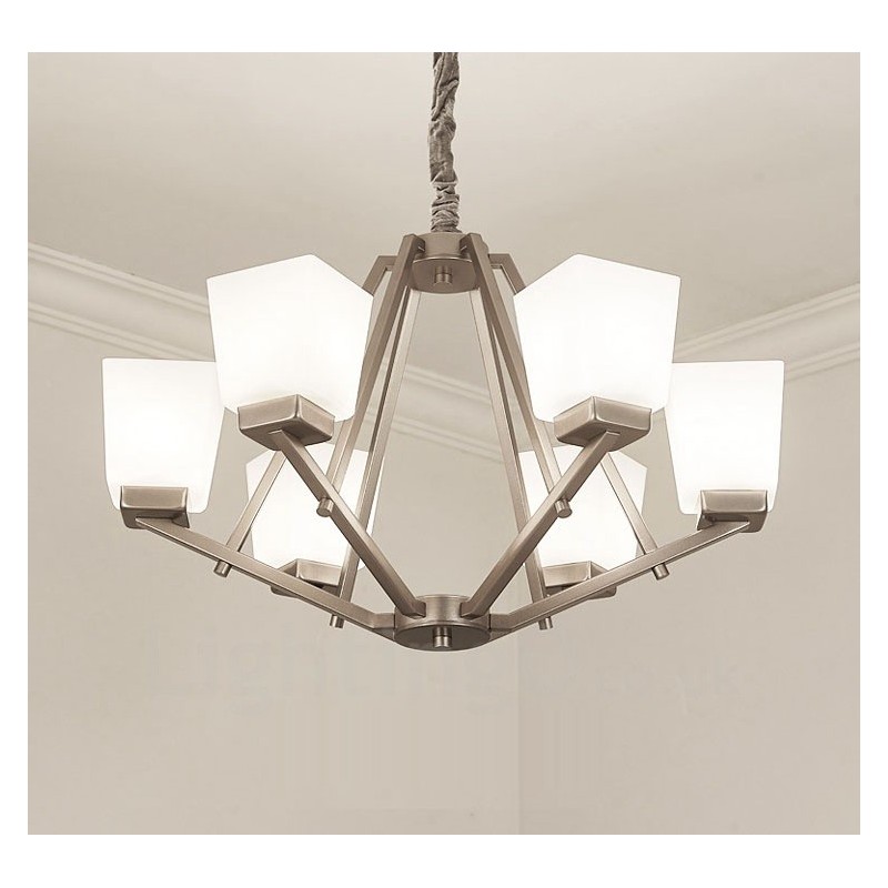 6 Lichter Chrom Pendelleuchte Indoor Modern Kronleuchter Home Hängende Beleuchtung Lampen Leuchten mit Glasschirmen