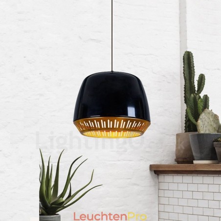 1-flammige, moderne Pendelleuchte mit schwarz-weiß-rot-blauem Lampenschirm 1-flammige, moderne Pendelleuchte mit schwarz-weiß-rot-blauem Lampenschirm