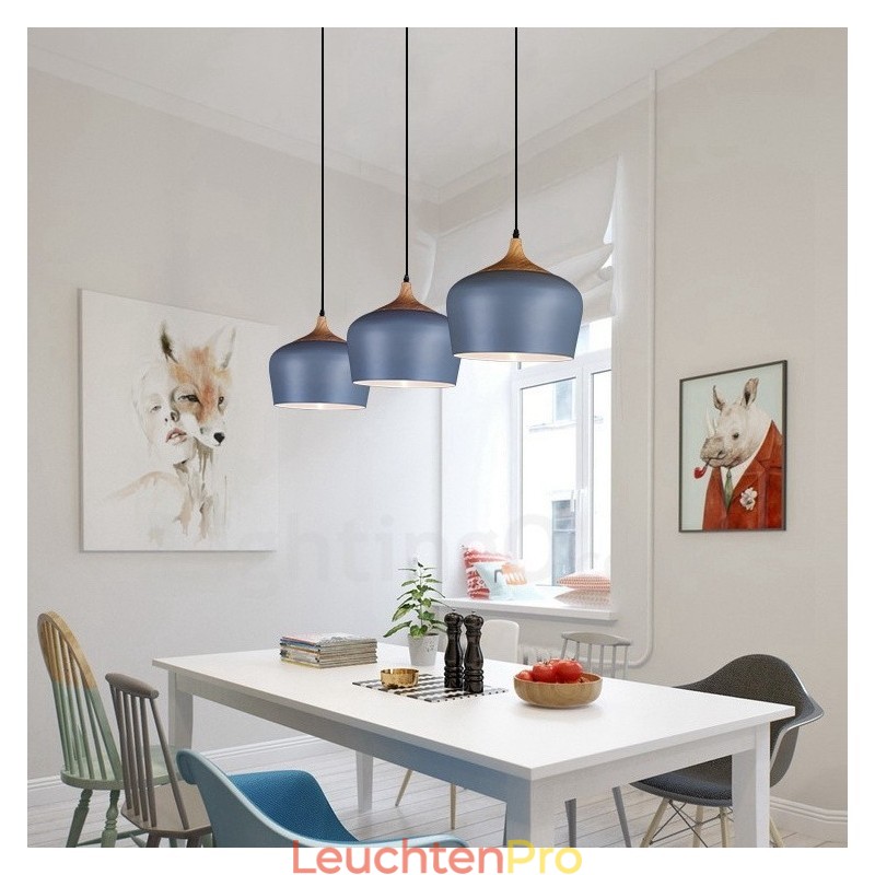 1 Licht Moderne zeitgenössische Pendelleuchte Hängelampe mit weiß rot blau Schatten