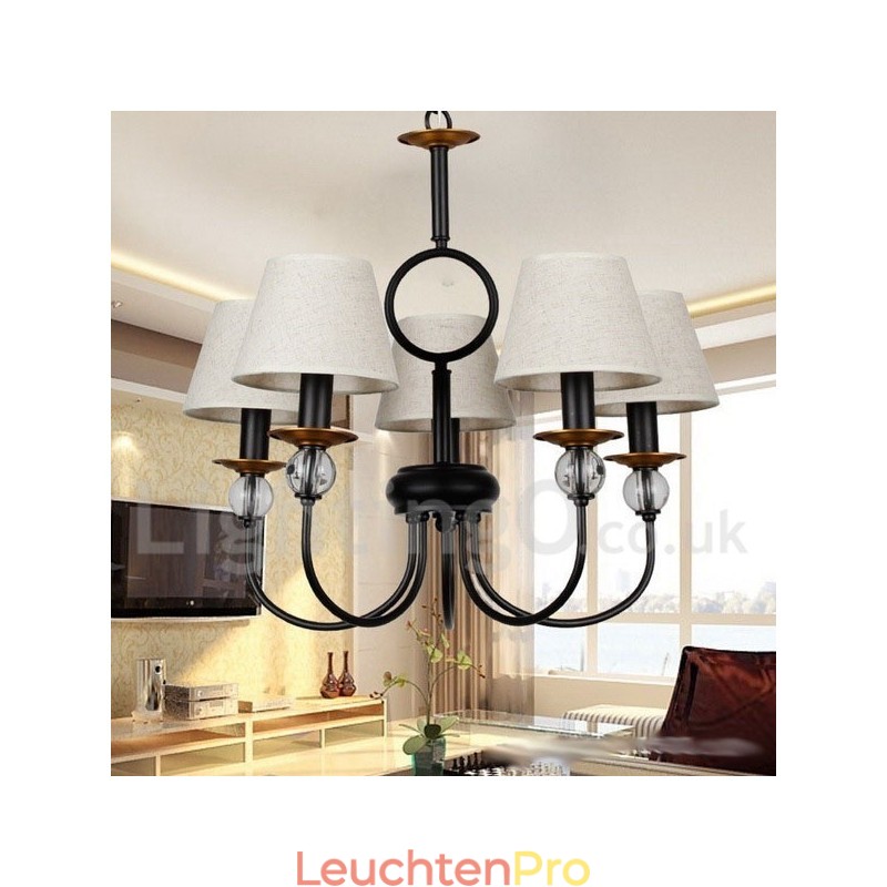 Kronleuchter im rustikalen Retro-Stil, schwarz, mediterraner Stil, moderner Kerzenstil, 5 Lichter