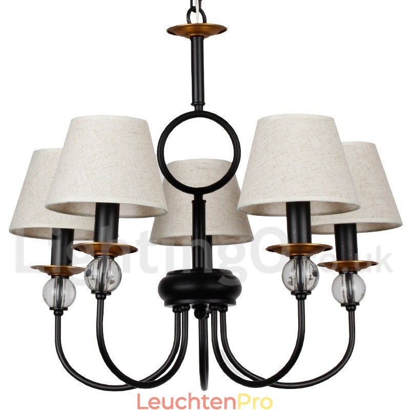 Kronleuchter im rustikalen Retro-Stil, schwarz, mediterraner Stil, moderner Kerzenstil, 5 Lichter