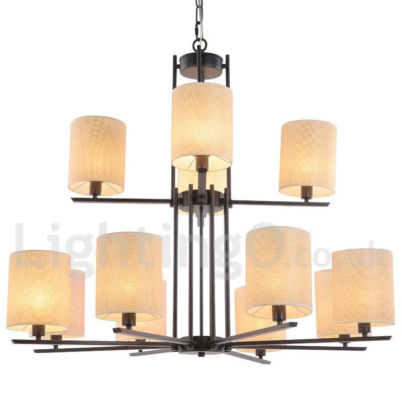 12 Lichter Rustikaler Retro Schwarzer 2-stufiger Großer Kronleuchter Kerzenstil Kronleuchter