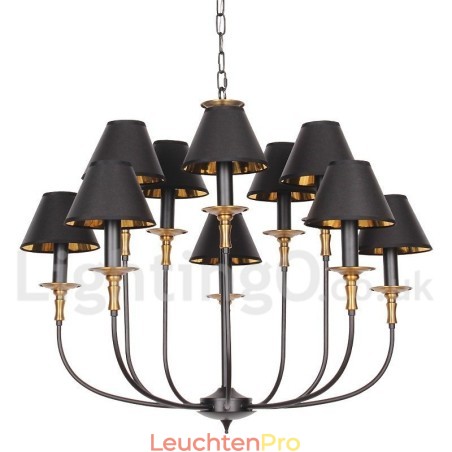 Retro-Kronleuchter im Kerzenstil, 2 Ebenen, groß, Schwarz Retro-Kronleuchter im Kerzenstil, 2 Ebenen, groß, Schwarz